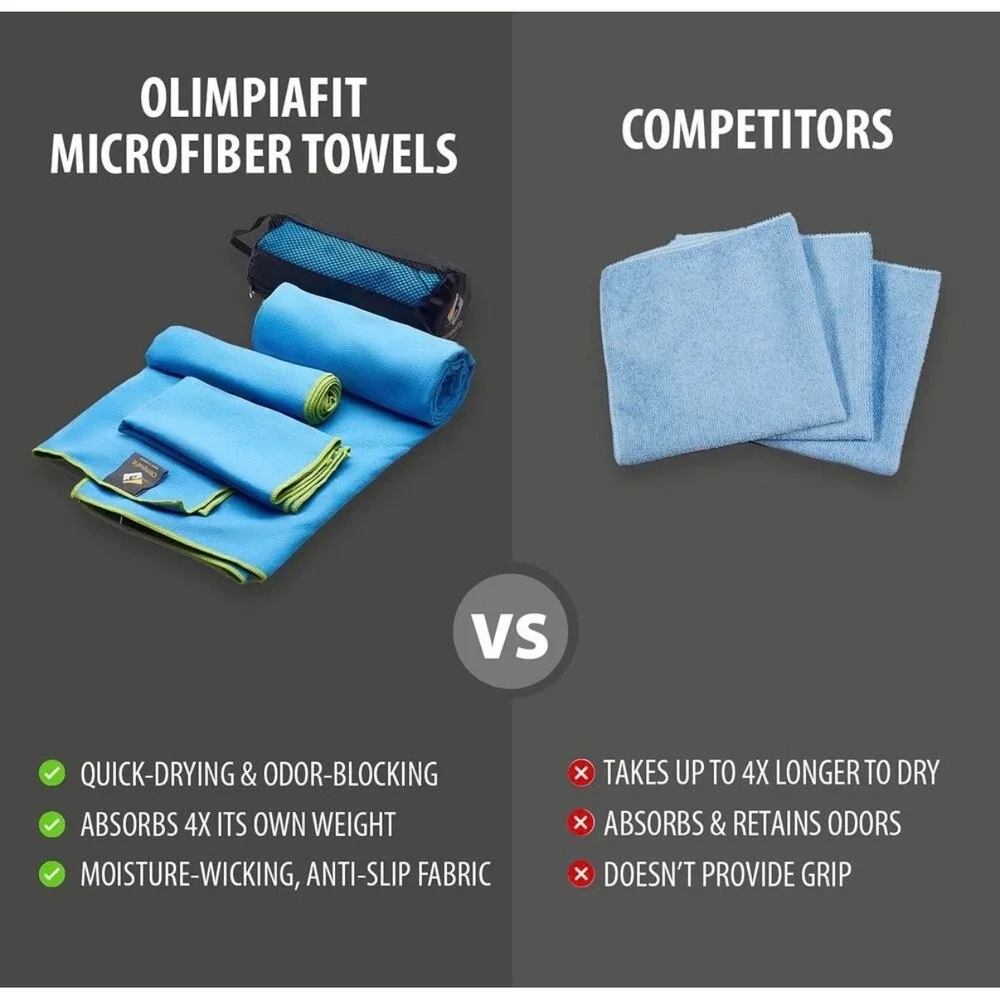 OlimpiaFit Microfiber Towel Set Unisex 3 Pack Olive Green Quick Dry Sporty NWT